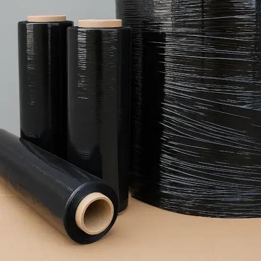 Rollo de plástico de polietileno transparente utilizado para empaque y embalaje industrial.