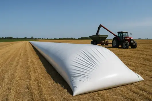 Silo cerrado con bolsa plástica resistente para conservación de alimentos.